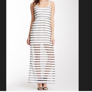 Wow‎ Couture White and Black Sheer Overlay Style Maxi Dress NWT